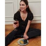 Madewell NWOT Corduroy Puff-Sleeve Wrap Top in Oval Dot, 100% cotton, Black, M Photo 1