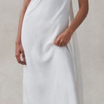 BHLDN  Anthro Nicoletta One Shoulder Removable Scarf White Ivory Satin Midi Dress Photo 0