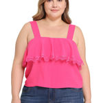 CAD Women’s Hot Pink Sleeveless Ruffle Blouse with Lace Trim – Size Large (NWOT) Photo 0
