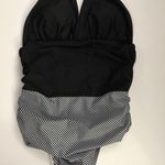 Black/White Halter Striped One Piece Bathing Suit Black Photo 1