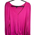 Kate & Mallory Pink Tie Front Blouse Size 1X Long Sleeve V Neck Stretch Photo 1