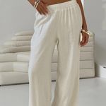 Princess Polly White Linen Blend Wide Leg Elastic Waist Pull On Lined Pants Photo 0