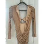 Oh Polly  Nude Beige Rhinestone Embellished Cut Out Ruched Corset Mini Dress Photo 3