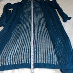 Free People  Lattice Open Front Crochet Duster Cardigan Teal Blue Size M NWT Photo 3