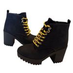 Seven7 Women's Platform Lug Sole Boots Black Yellow Laces Size 9 Photo 3