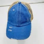 CC Exclusives Adjustable Trucker Baseball Hat Blue Tan Ponytail Criss Cross Back Photo 6