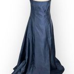 Alfred Sung  Maxi Gown Women's 14R Navy Blue Square Neck Satin A-Line Sleeveless Photo 4