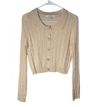 Sweet Rain  Womens Beige Cable Knit Collared Cropped Cardigan Sweater Size L Photo 1
