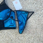 iCollection Lux Satin and Lace 2 piece Lingerie Set‎ teal Blue Black Small NWT Photo 1