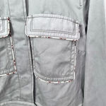 Anthropologie  | Light Sage Green Jacket Linen Floral Piped Trucker Jacket | XL Photo 6