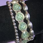 Lot of 3 Silver Tone Light Blue Opaque Rhinestone Boho Beaded Stretchy Bracelets Photo 0