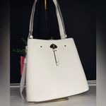 Kate Spade  Small Bucket Bag White Dove Pebbled Leather Turn Lock NWT Photo 1