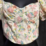 ZARA  Floral Puff Sleeve Crop Top - Cream and Pink Photo 1