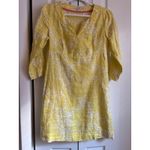 Boden USA Boden Yellow & White Linen Dress Size 6 3/4 Sleeve Tunic Style with Side Zipper Photo 4