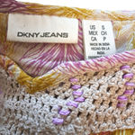 DKNY Jeans Women's Sleeveless Crochet Peplum Top Small Tan Purple 100% Cotton Photo 2