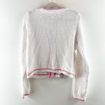 Nicole Miller  Long Sleeve Cotton Button Up Cardigan Sweater White Pink Medium Photo 3