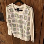 Design 365 Crochet Open Knit Sweater Granny Square Cream Purple Blue Green Large Photo 1