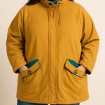 American Vintage Vinatge 90s 1990s Yellow and teal jacket blanket lines size 14 Climate zone Photo 0