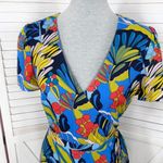 J. Crew Tropical Print Faux Wrap V Neck A Line Dress Blue Multi Size 8 Photo 4