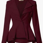 Hybrid & Company Women's Casual Work Office Dressy Double Notch Lapel Sharp Shoulder Pad Single Button Peplum Comfy Blazer Photo 0