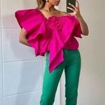 ZARA FUCHSIA Pink RUFFLED ASYMMETRIC FLOWER One Shoulder TOP SIZE XS NEW Photo 1