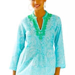 Lilly Pulitzer  Sarasota Beaded Tunic Top in Shorely‎ Blue & Sea Cups Size XS Photo 0