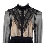 Bebe  Peplum Mesh Ruffled Sheer Sleeved Crystal Embellished Mini Dress Size 00 Photo 4