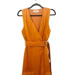 Karina Grimaldi Rhoda Maxi Dress Safran Orange Gold Belted Faux Wrap Satin XS Photo 2