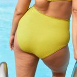 Aerie NWT  Waffle Scalloped High Waisted Bikini Bottom Womens Bright Green Size S Photo 1