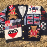 Vintage Sweater Women Large Loft‎ Cardigan 4th of July America, Knitted Usa Made Blue Photo 0