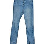 ZARA  Blue High Rise Straight Leg Jeans Womens 6 Slit at Ankle Button Fly Light Photo 0