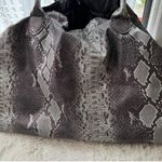 DSW  Grey Silver Python Snakeskin Print Large Drawstring Tote Bag EUC Photo 1