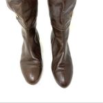 Loeffler Randall  Brown Leather Tall Wedge Boots golden 3 button details size 7.5 Photo 1