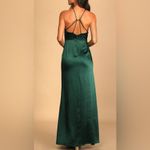 Lulus Make it Elegant Emerald Green Satin Strappy Maxi Dress Photo 2
