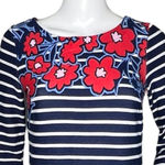Talbots  Dress Womens XS Petite Navy Blue White Striped Floral Sheath Work Casual Photo 4