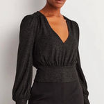 Boden Blouson Blouse Top Sweater Black Gold Sparkle Cropped Ribbed V Photo 0