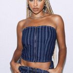 Princess Polly Fernley Blue White Denim Striped Strapless Bustier Top 2 Photo 0