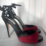 Diane Von Furstenberg  DVF Black Red Suede Cutout Heels Sandals Size 7B Italy Photo 6