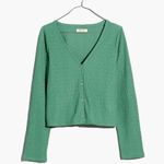 Madewell  Cropped Crinkled Green Long Sleeve Lightweight Button Down Cardigan Top Photo 2