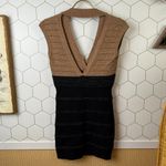 Wow Couture  Tan and Black Shimmer Colorblock Bandage Dress - Size - Small Photo 2