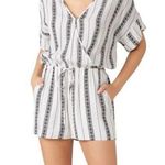 Fifteen Twenty Women's White Surplice Wrap V-Neck Striped Romper Size Large Photo 0