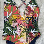 Bleu Rod Beattie Bleu One Piece Criss Cross‎ Swimsuit Womens XL Ring Tropical Floral Print Resort Photo 0