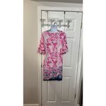 Lilly Pulitzer Lula Dress Coral Reef Tint Flamingle Engineered Waffle sleeves S Photo 1