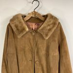 50s 60s Suede Fur Collar Tan Coat Size Medium Photo 2