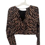 ZARA  animal print crop shirt long sleeve blouse gold black chain back medium Photo 1