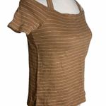 Off the Shoulder Striped Short Sleeve T Shirt 25PE Photo 2