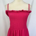 H&M Hot Pink Smocked Midi Dress Ruffle Trim Spaghetti Strap Sundress Women Large Photo 1