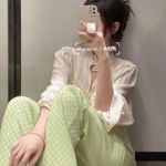 ZARA  GINGHAM STRAIGHT LEG PANTS GREEN SIZE S NEW Photo 2