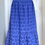 Jennifer Grace Jennifer & Grace Blue Eyelet Tiered Maxi Skirt L NWT Cotton Smocked Waist Boho w/ Pockets Photo 0