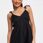 ASOS V Neck Tie Shoulder Swing Romper in Black Photo 3